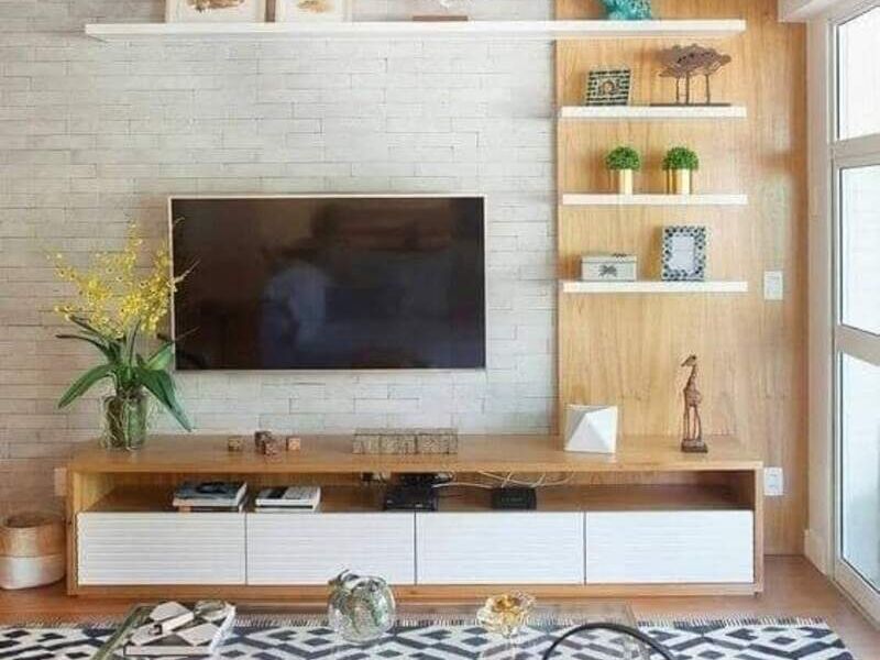 Estantes flotantes de pared de madera granulada para dormitorio, estantes  flotantes multifunción para televisión, 2 niveles, marco de pared