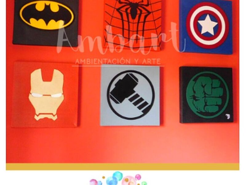 6 cuadros decorativos infantiles superhéroes