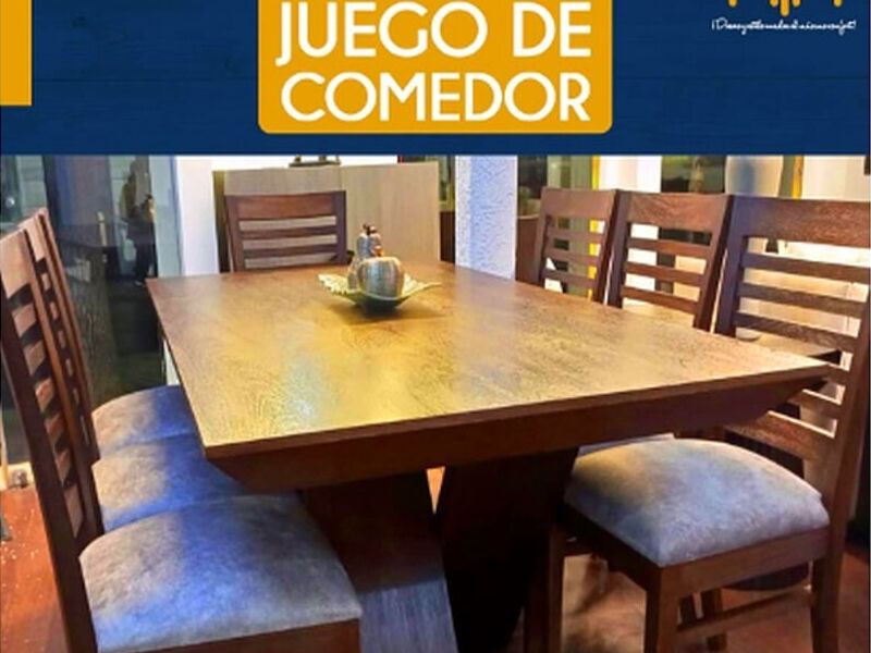 Mesa comedor madera 6 sillas marrón