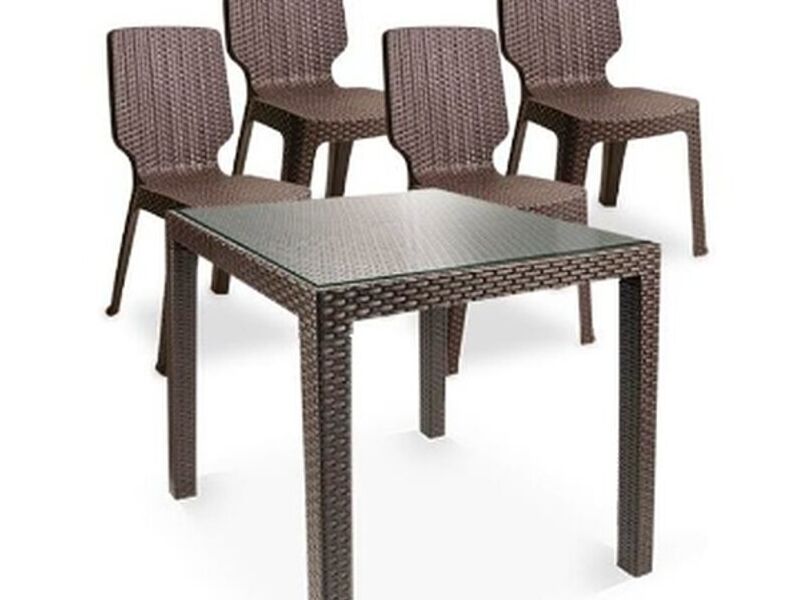 JUEGO DE MESA 4P MODELO RATAN REY C/VIDRIO